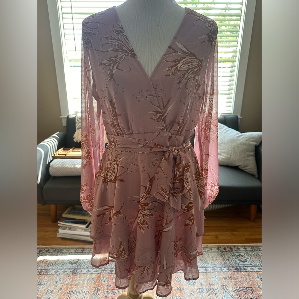 Dokotoo Floral Print Ruffle Skirt Faux Wrap Dress